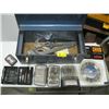 Image 1 : METAL BEACH TOOL BOX WITH 15 PCE WOOD SPADE BIT SET, WRENCHES ETC