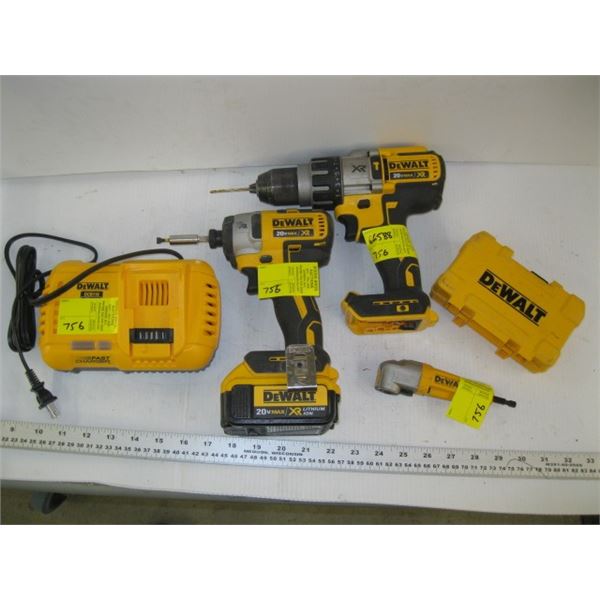 2 DEWALT 20 VOLT MAX DRILLS WITH CHARGER AND BITS