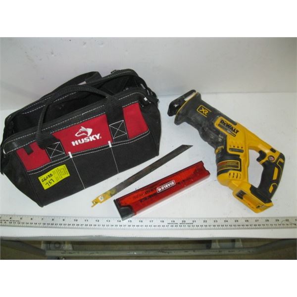 HUSKY BAG WITH DEWALT 20 VOLT MAX SAWZALL WITH BLADES NO CHARGER NO BATTERY