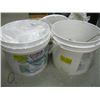 Image 1 : PAIL OF FLEX STONE MULTI GLAZE CLEAR COAT AND PAIL OF MISC WEIGHTS