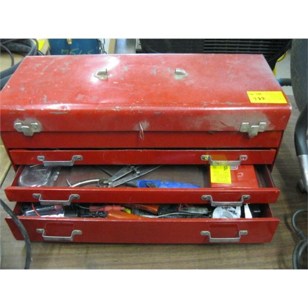 RED TOOL BOX WITH DRAWERS AND MISC TOOLS