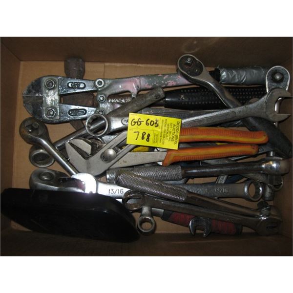 FLAT OF WRENCHES, BOLT CUTTERS ETC