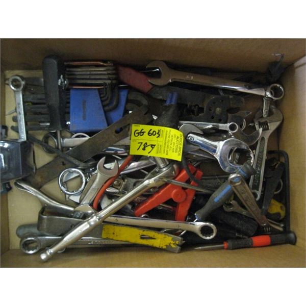 FLAT OF ASSORTED WRENCHES, SCREW DRIVERS WETC