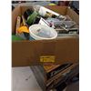 Image 1 : BOX OF MISC BITS, ELECTRICAL AND TOOLS