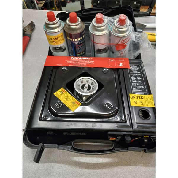 WORLD FAMOUS PORTABLE GAS STOVE WITH 4 CANS OF BUTANE GAS