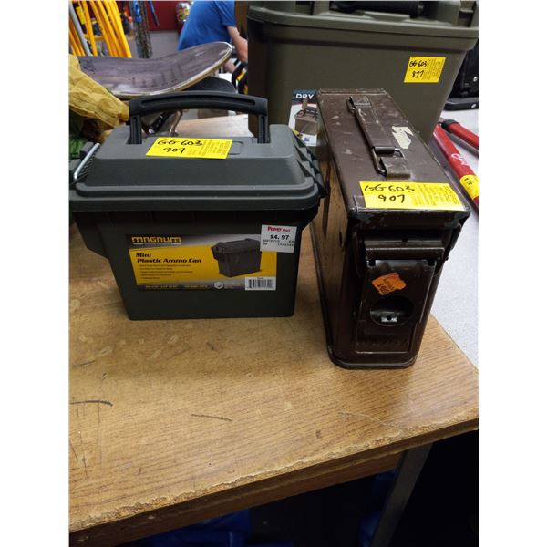 METAL MILITARY AMMO BOX AND A MINI PLASTIC AMMO CAN