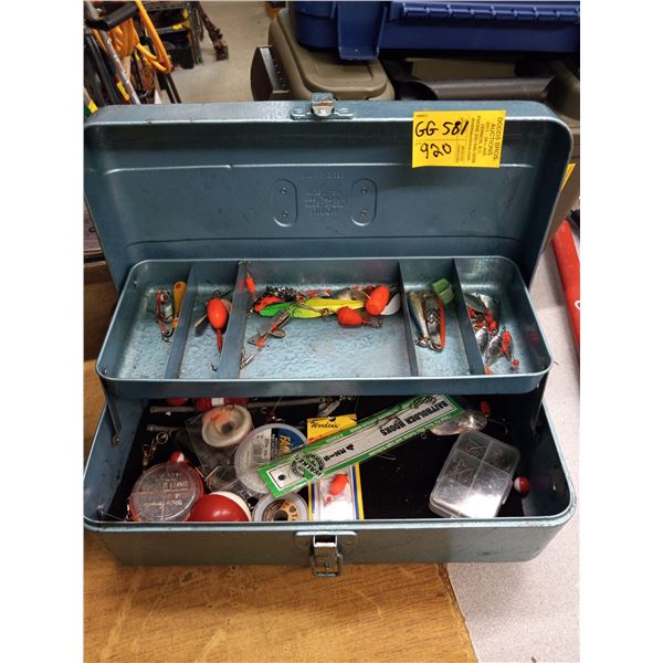 METAL TACKLE BOX WITH MISC TACKLE