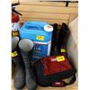 Image 1 : 2 PAIRS OF RUBBER BOOTS, SMALL COLEMAN COOLER BAG AND A BLUE WATER JUG