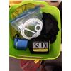 Image 2 : SMALL GREEN TOTE OF THERMO THERMOS , GLOVES, FIRST AID KIT ETC