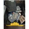 Image 1 : TOTE OF GLOVES, CAMPING ITEMS, COOLER BAG, ETC.