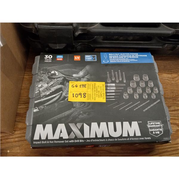 NEW MAXIM 30 PCE IMPACT NUT AND BOLT REMOVER SET WITH DRILL BITS