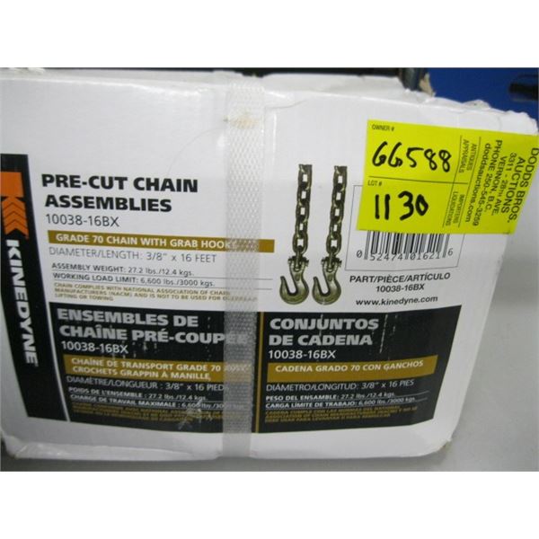 NEW GRADE 70 CHAIN WITH GRAB HOOKS 16' NEW IN BOX