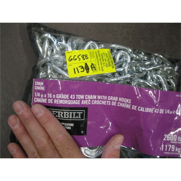 1 1/4" X 16' GRADE 43 TOW CHAIN WITH GRAB HOOKS