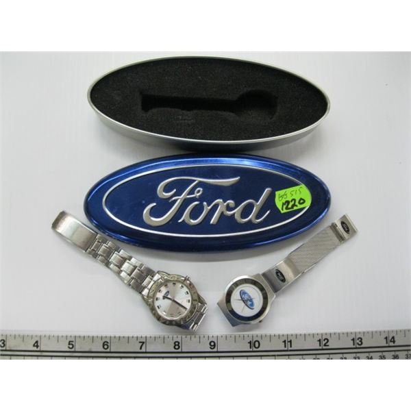 TWO FORD LOGO WATCHES IN FORD TIN