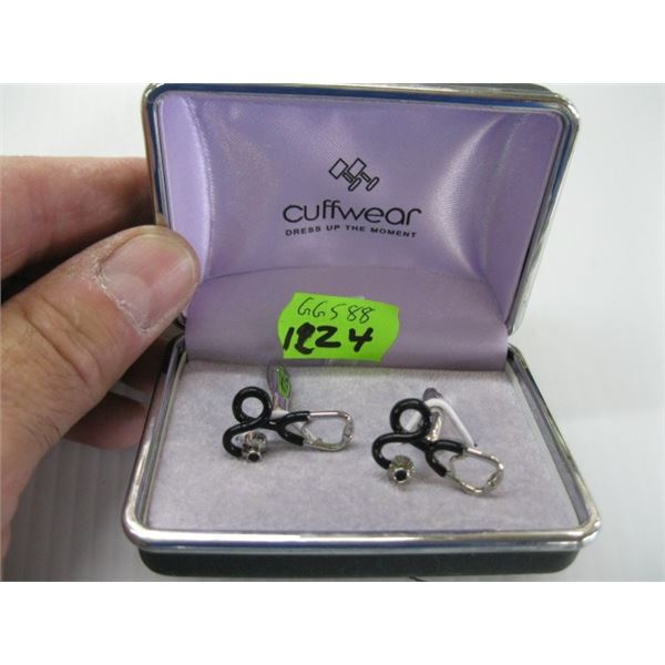 PAIR OF STETHOSCOPE CUFF LINKS IN CASE