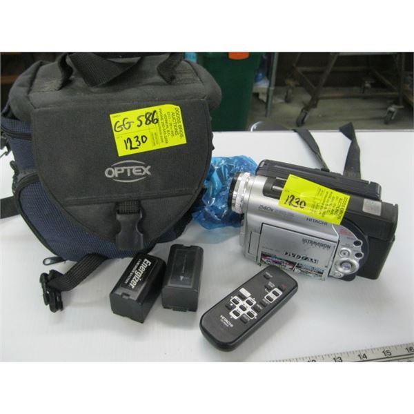 HITACHI 240X MEGA PIXEL ULTRAVISION VIDEO CAMERA WITH CAMERA BAG, BATTERIES, CORD ETC.