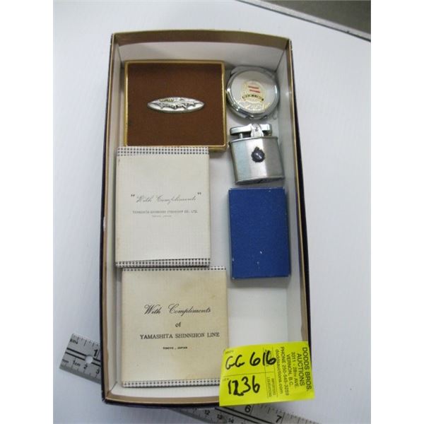 SMALL FLAT WITH CIGARETTE HOLDER, COLLECTABLE LIGHTERS