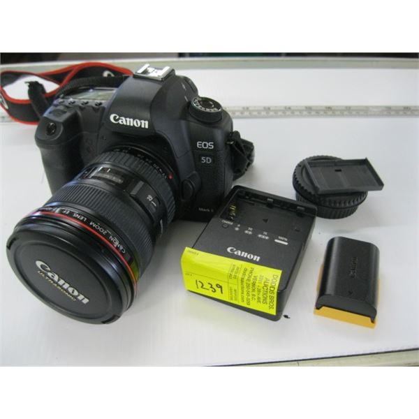 CANON ULTRASONIC EOS 5D MARK II CAMERA WITH CHARGER, 2 BATTERIES & EXTRA LENS CAPS