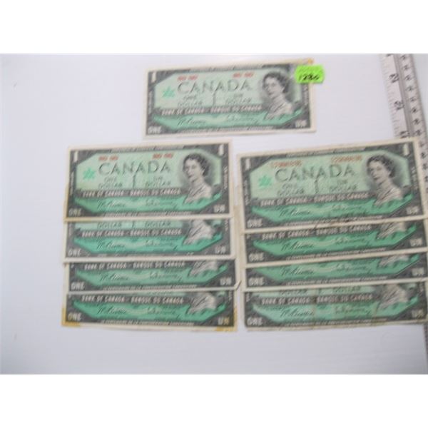 NINE ASST. CANADIAN $1 BILLS