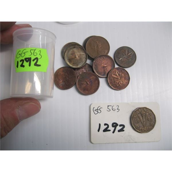 1 CONTAINER OF CANADIAN PENNIES & 1 CANADIAN 1943 PENNY