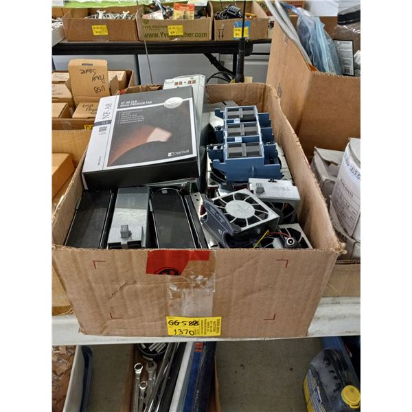 BOX OF VARIOUS TYPES OF COMPUTER FANS, ETC.