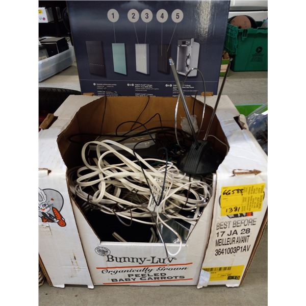 BOX OF MISC. WIRE, ANTENNAE, ETC.