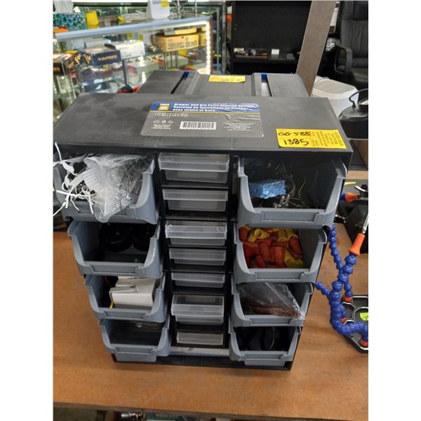 POWERFIST DRAWER & BIN PARTS STORAGE SYSTEM W/MISC. ELECTRICAL