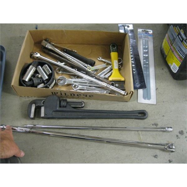 FLAT OF WRENCHES, PIPE WRENCH, ETC.