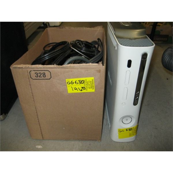 XBOX 360 W/BOX OF CORDS & CONTROLLER