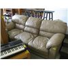 Image 2 : BEIGE LEATHER COUCH & LOVESEAT, HAS HOLE