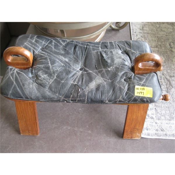 LEATHER & WOOD OTTOMAN