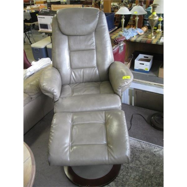 LEATHER RECLINER CHAIR WITH STOOL