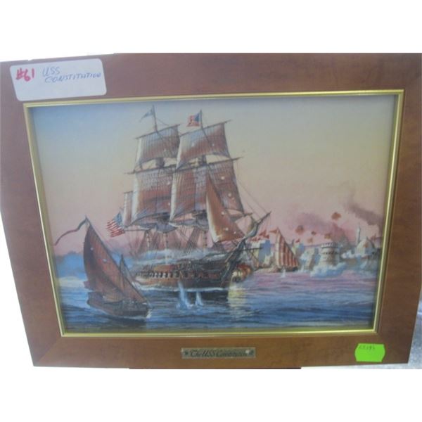 3 PICTURES, 1 SIGNED PRINT, 1 ETCHING & 1 SHIP PICTURE