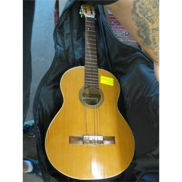 MESKO ACOUSTIC GUITAR, MISSING 2 STRINGS, IN PROFILE GUITAR BAG