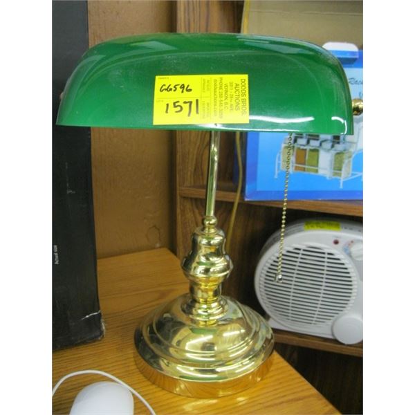 BRASS DESK LAMP WITH GREEN SHADE