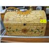 Image 1 : PAINTED JEWELLERY BOX WITH COW BELL, GLASS FISHING BALLS, ETC.