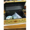 Image 3 : PAINTED JEWELLERY BOX WITH COW BELL, GLASS FISHING BALLS, ETC.