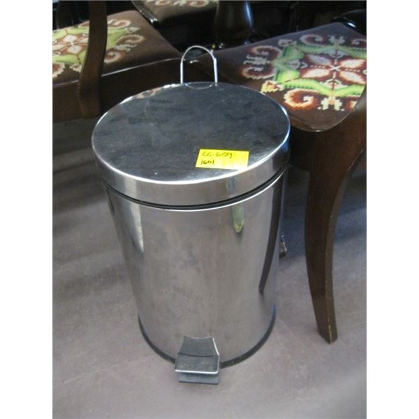 SILVER METAL GARBAGE CAN