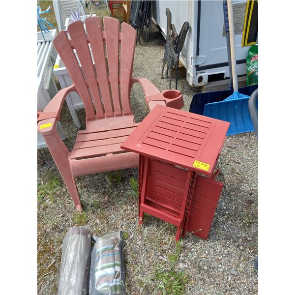 PLASTIC ADIRONDAK CHAIR W/2 TABLES