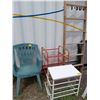 Image 1 : DISPLAY LADDER, 2 STORAGE RACKS, 1 PLASTIC LAWN CHAIR