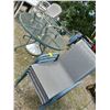 Image 1 : PATIO TABLE W/4 CHAIRS, UMBRELLA STAND, OTTOMAN & UMBRELLA