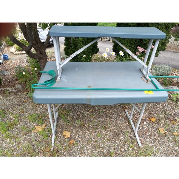 FOLDING TABLE W/BENCH & STAKE HOSE HOLDER