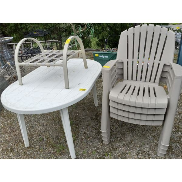 PATIO TABLE W/4 CHAIRS, OTTOMAN