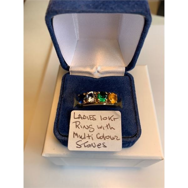 LADIES 10KT RING W/MULTI COLOR STONES - SZ 7