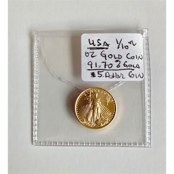 USA 1/10 OZ. GOLD COIN (91.7%) - $5 COIN