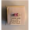 Image 1 : LADIES 10KT RING W/PINK STONE & 6 SMALL DIAMONDS - SZ 7.5