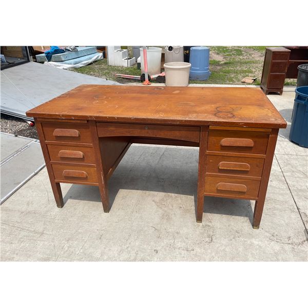 SOLID OAK LARGE SCHOOL DESK