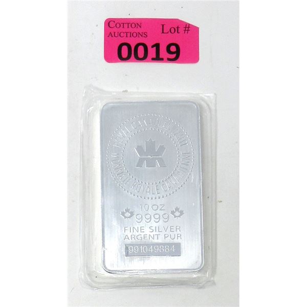 10 Oz. .999 Silver Royal Canadian Mint Bar