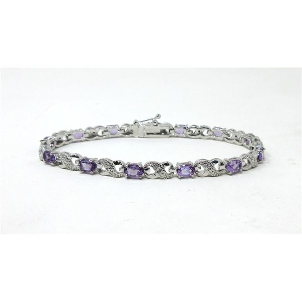 5.45 CTW Amethyst & Diamond Tennis Bracelet