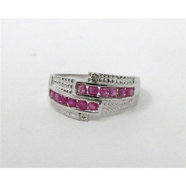 Multi Ruby & Diamond Ring Set in Sterling Silver